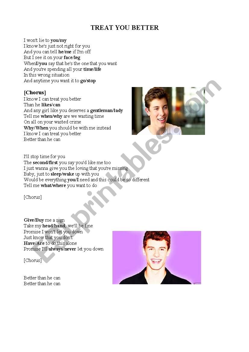 treat you better shawn mendes worksheet