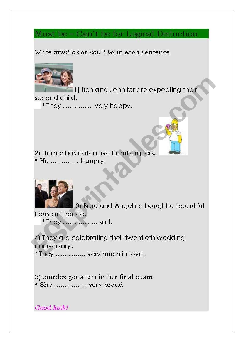 must be / can´t be for logical deduction - ESL worksheet by julieta2008
