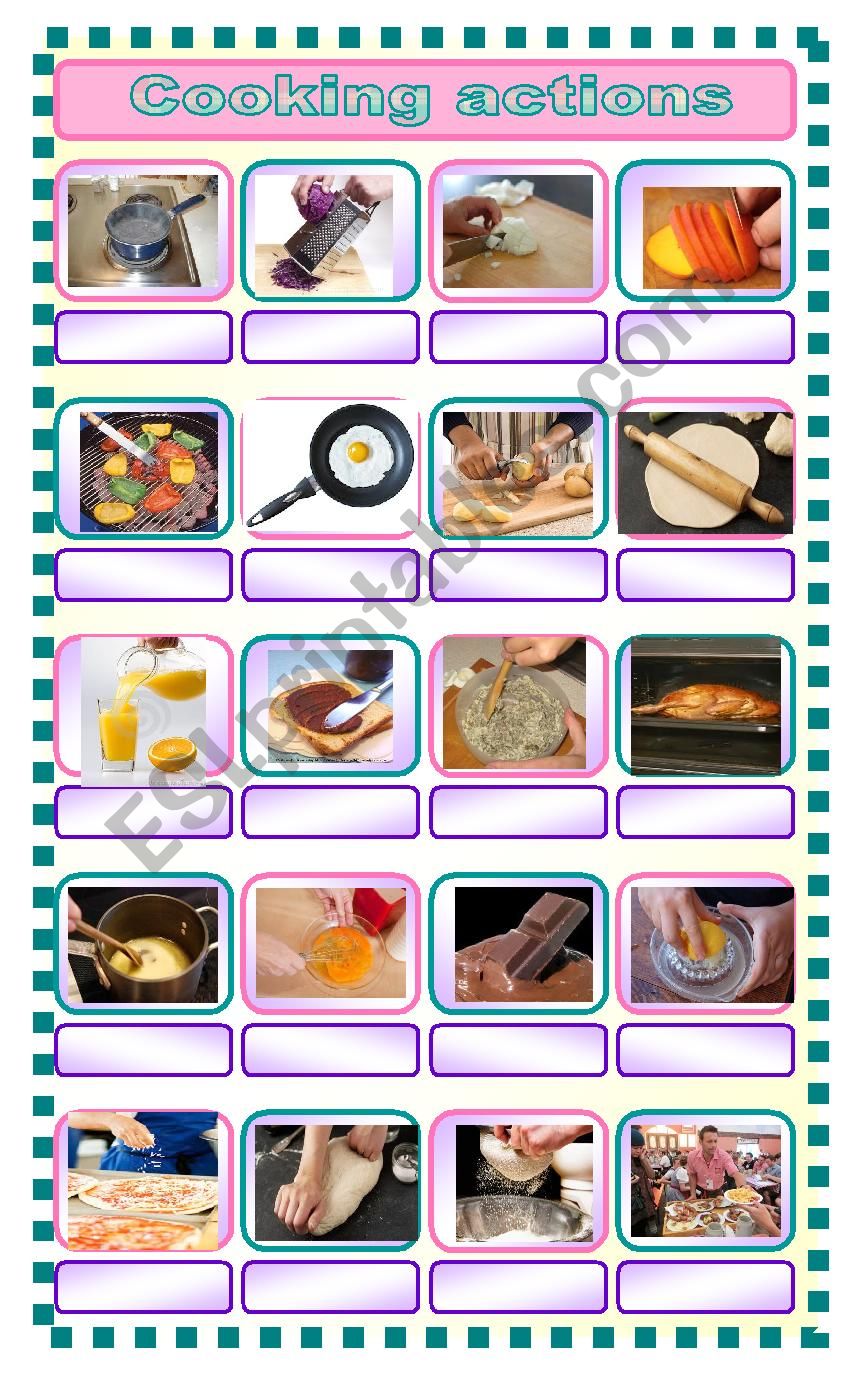 write the name of these cooking actions