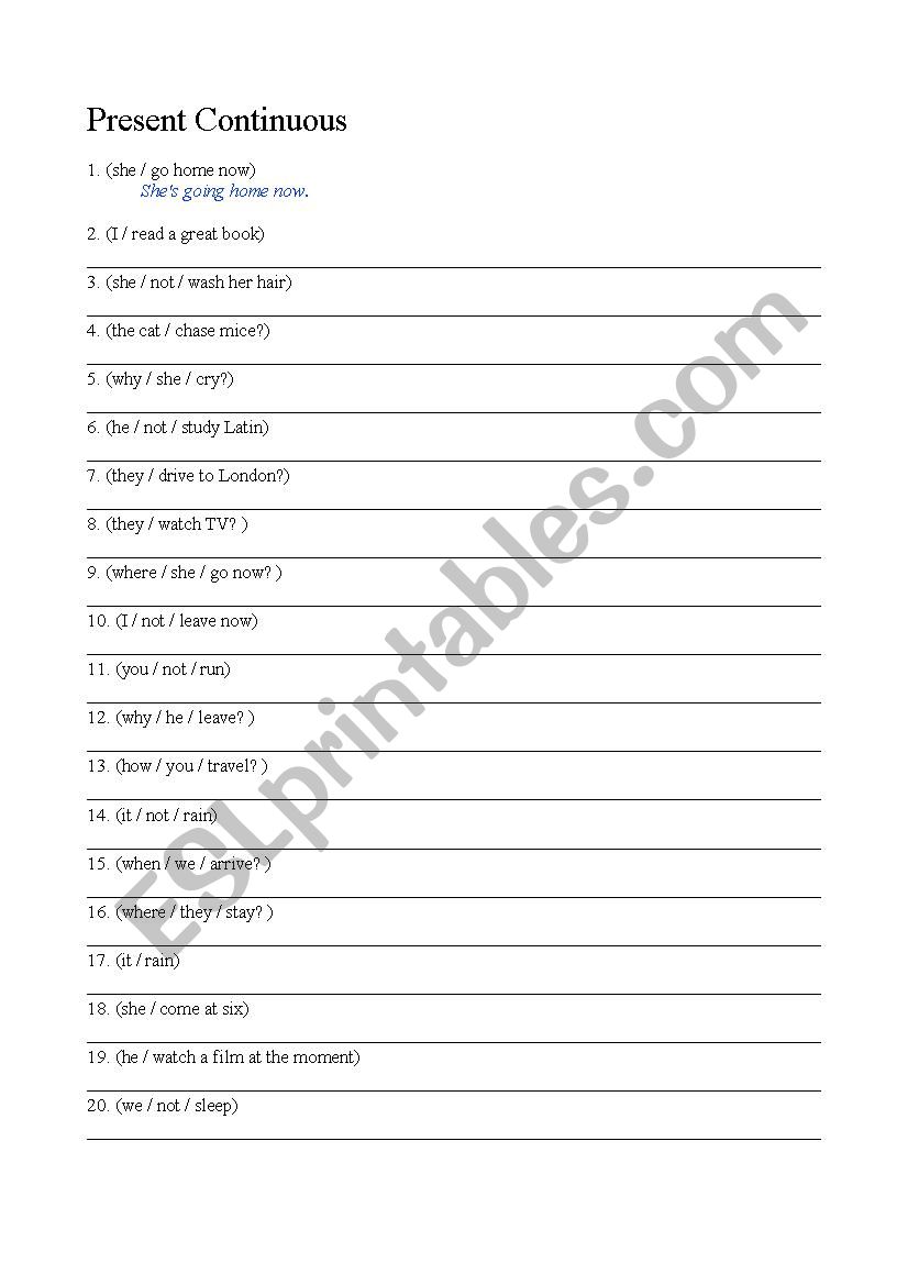PRESENT CONTINUOUS worksheet