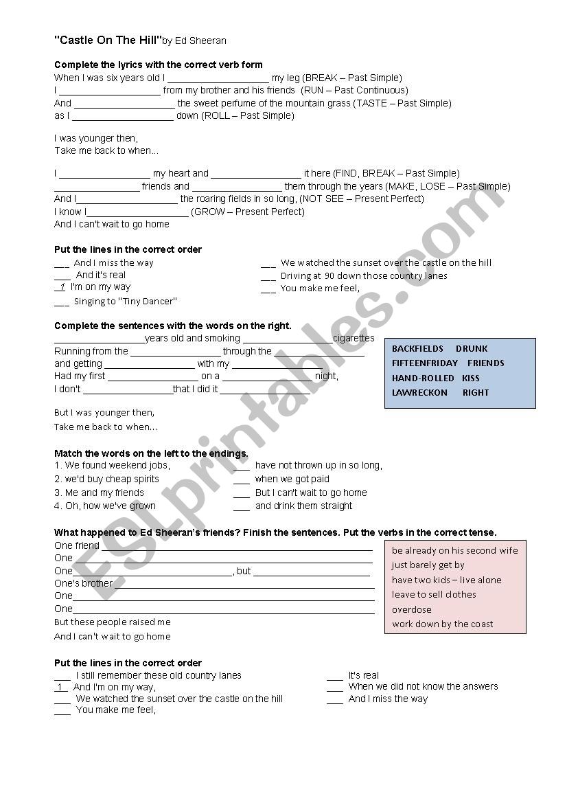 Ed Sheeran. Castle on the Hill with Present Perfect Revision 