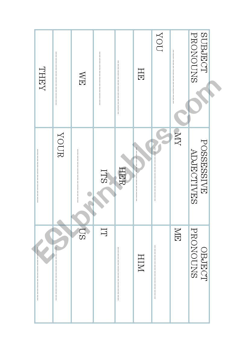 PRONOUNS CHART worksheet