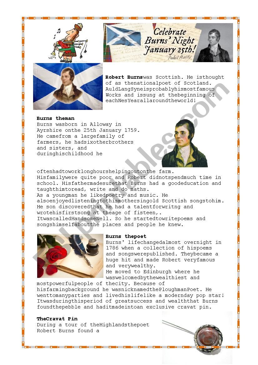 Robert Burns short biography worksheet
