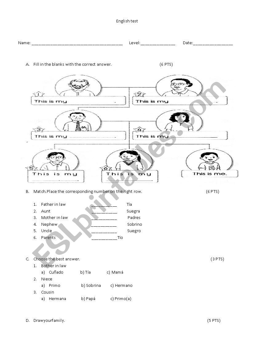 Family members worksheet