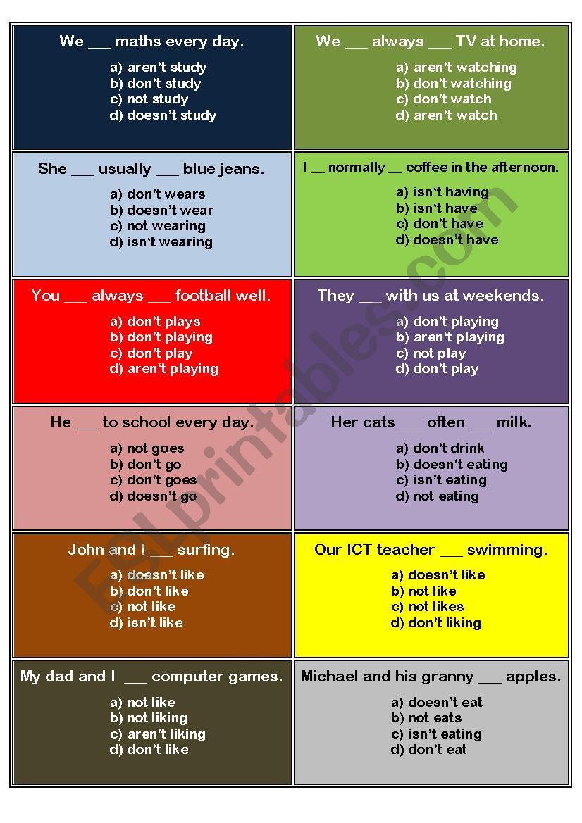 Speaking Grammar Revision Cards