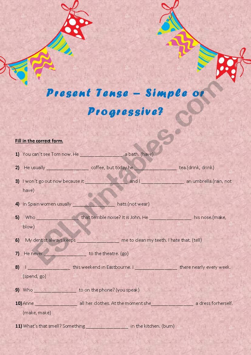 Present Tense â€“ Simple or Progressive? - ESL worksheet by Antoalem