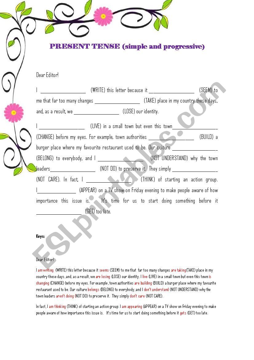 PRESENT TENSE (simple and progressive)