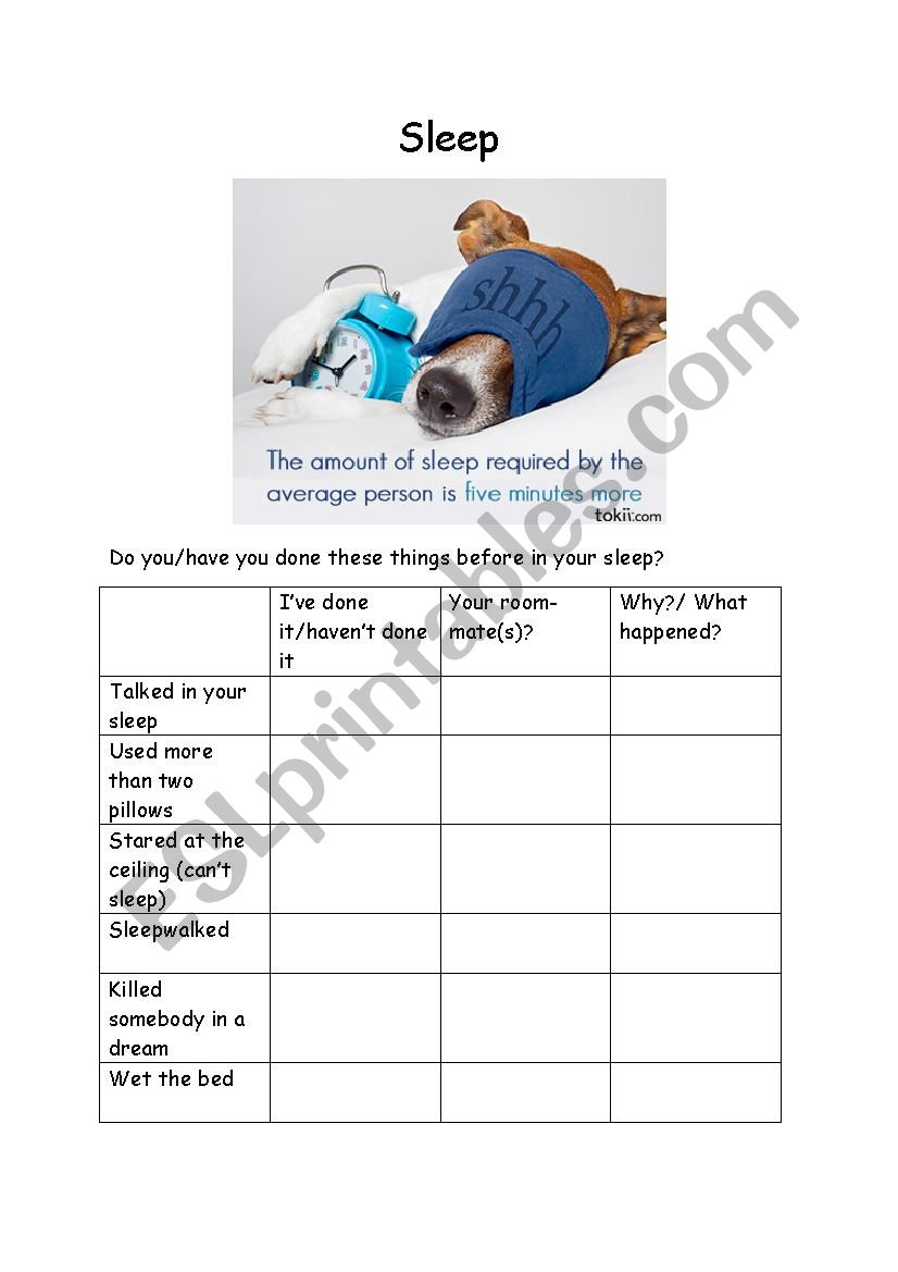 Discussion about sleep worksheet