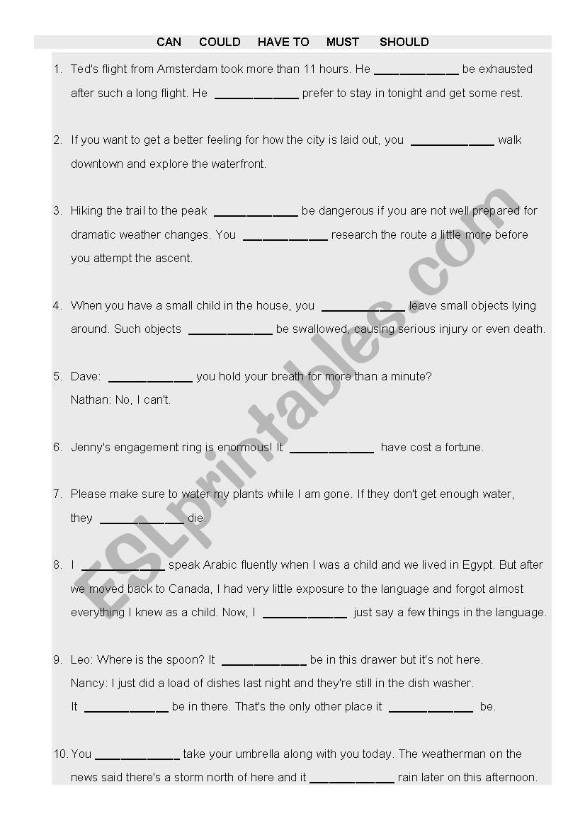 MODALS worksheet