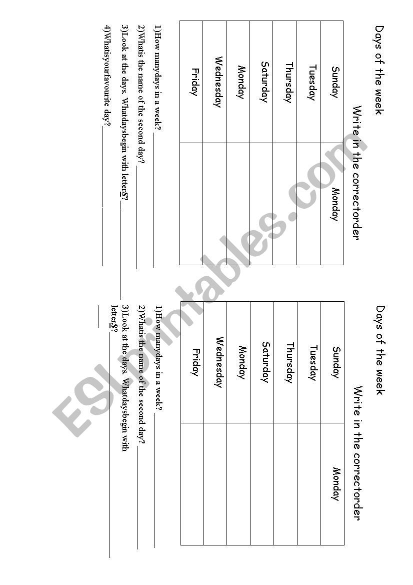 Days of the week worksheet