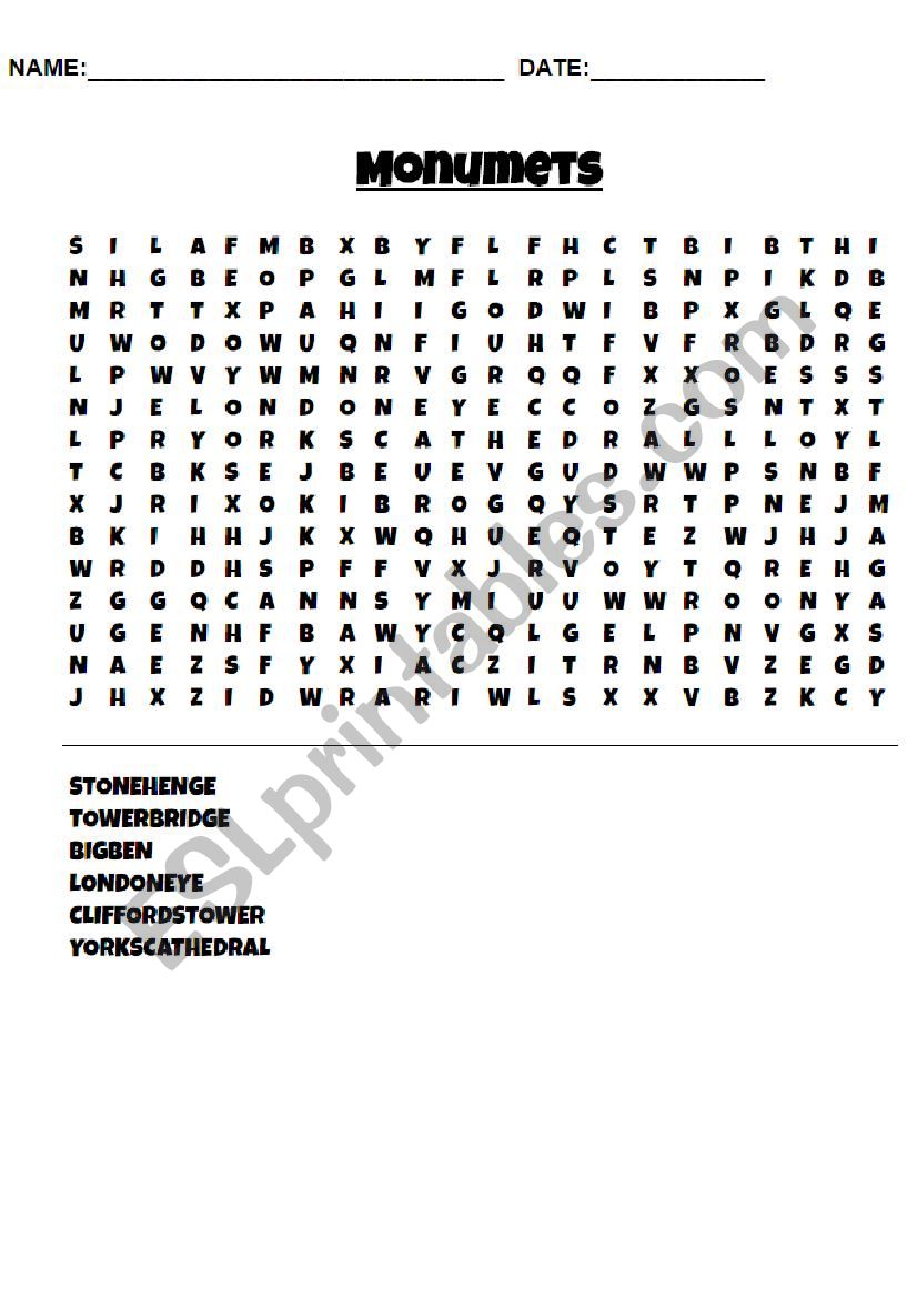 UK MONUMENTS worksheet
