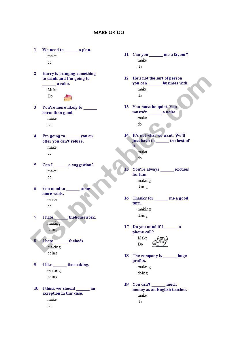 Make or Do ??? worksheet