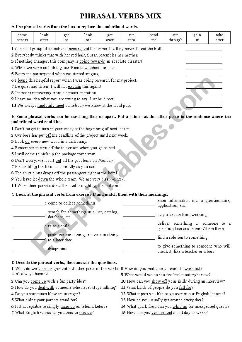 Phrasal Verbs mix worksheet