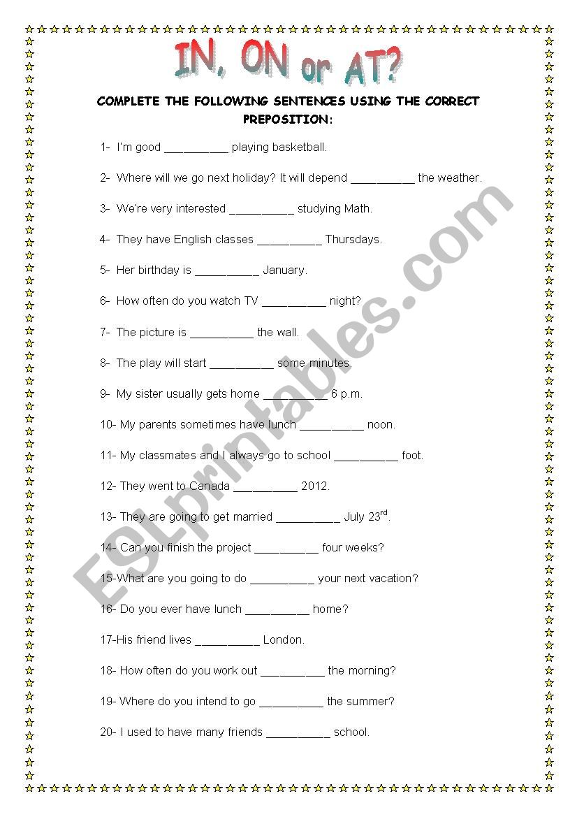 PREPOSITIONS worksheet