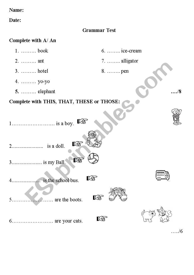 Review Grammar test worksheet