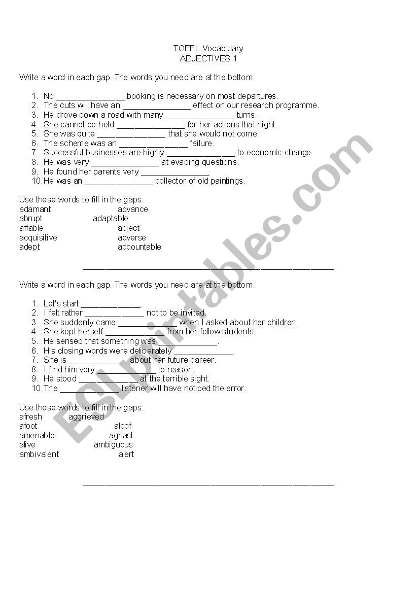 Advanced Vocabulary Adjectives 1