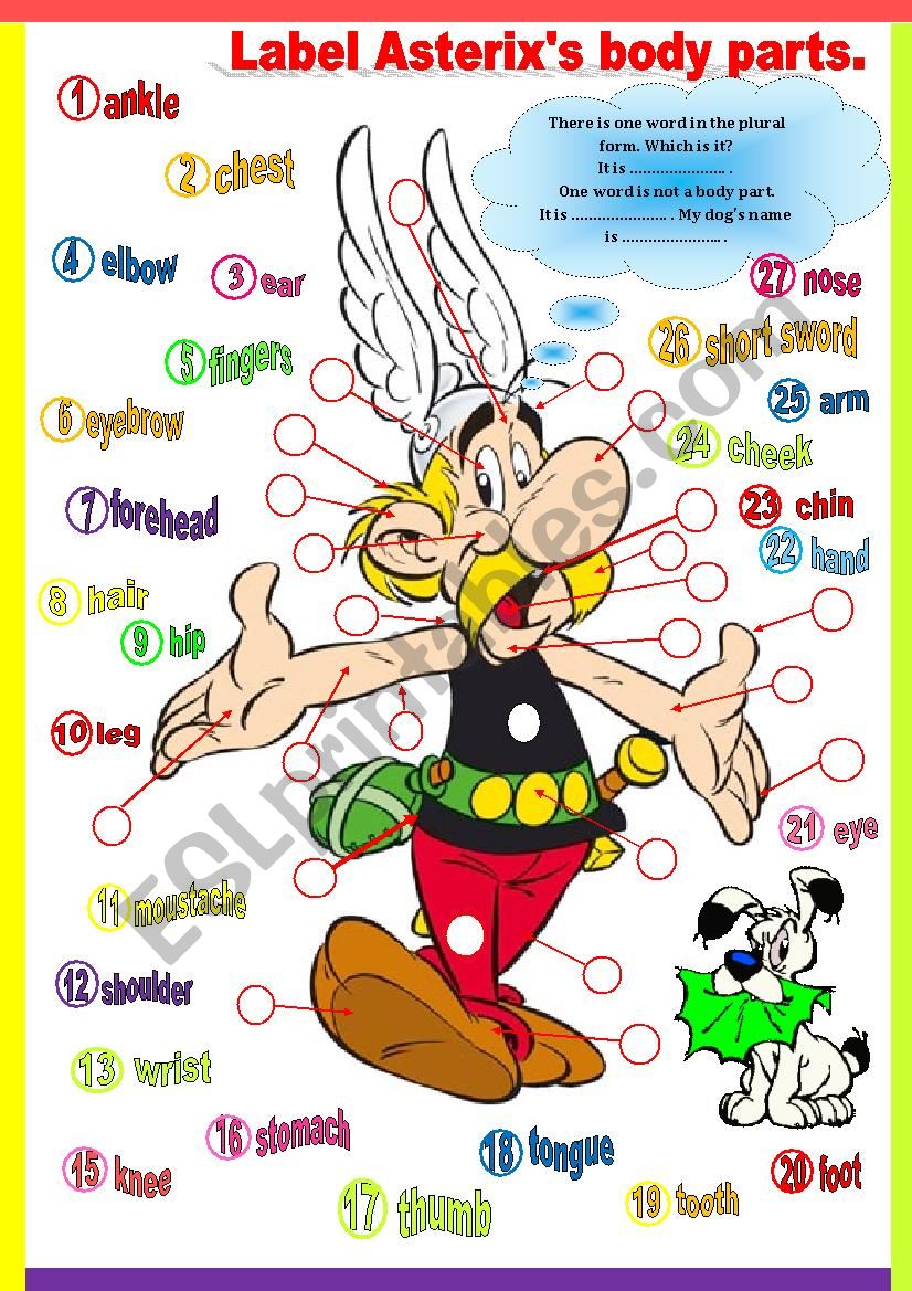 AsterixÂ´s body parts. worksheet