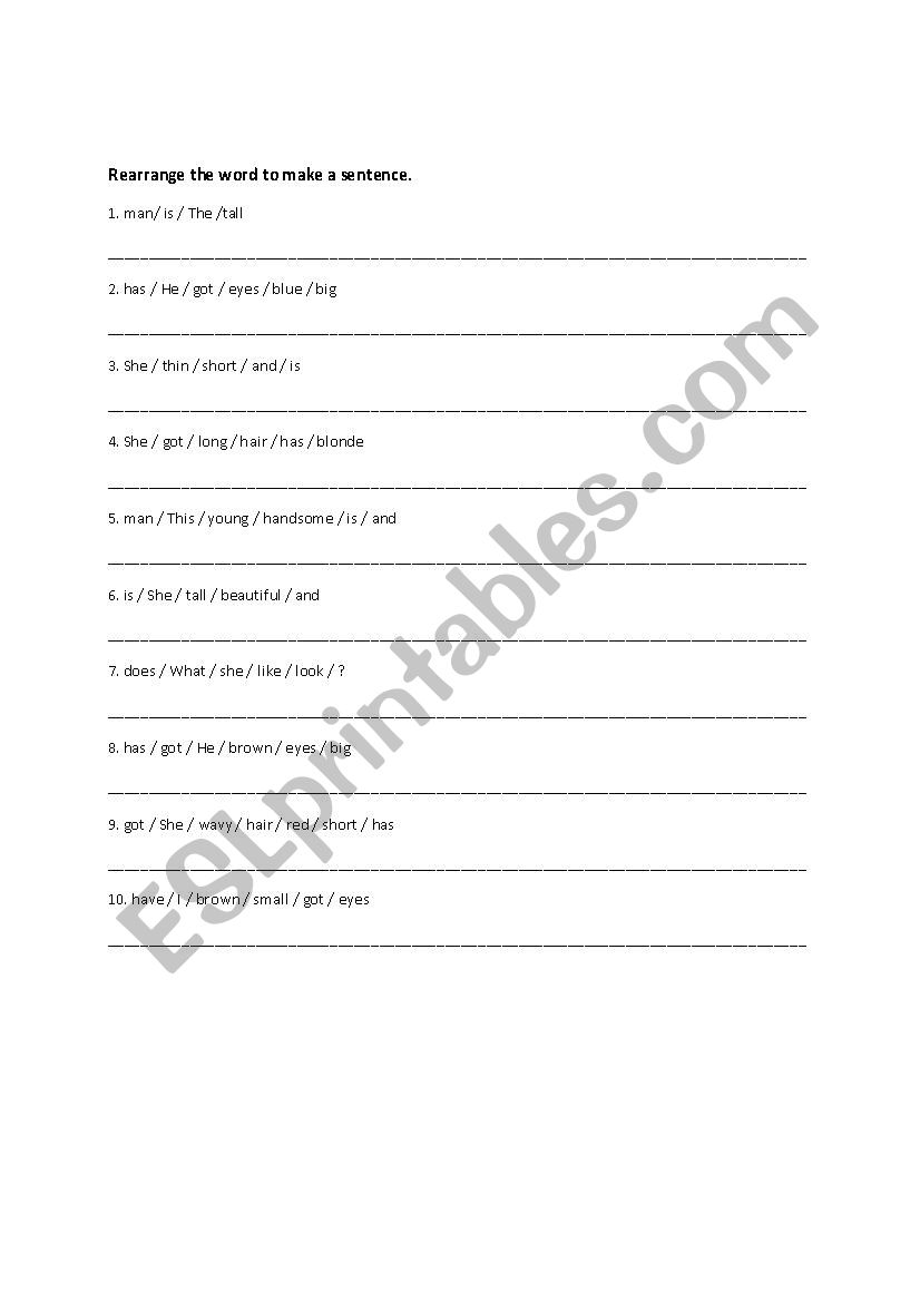 Exercise for Describe people worksheet