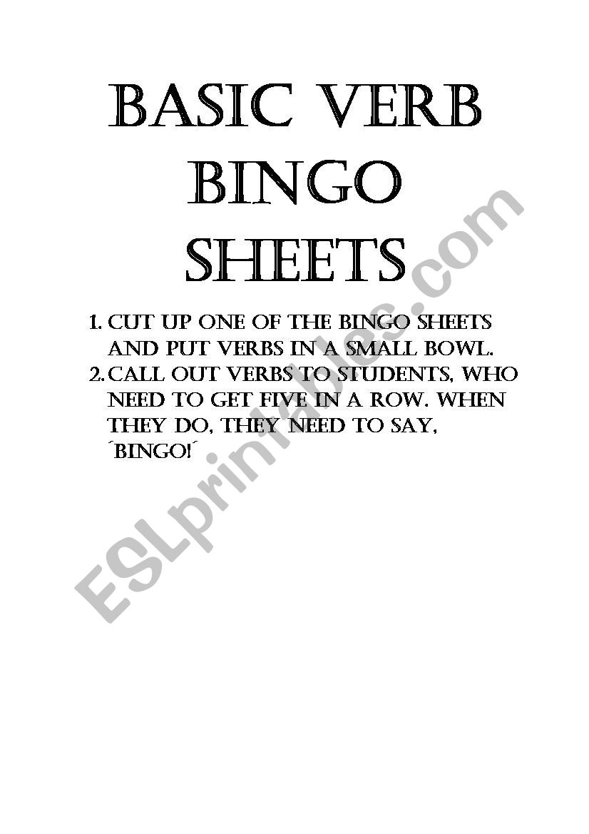 Basic Verb Bingo Game worksheet