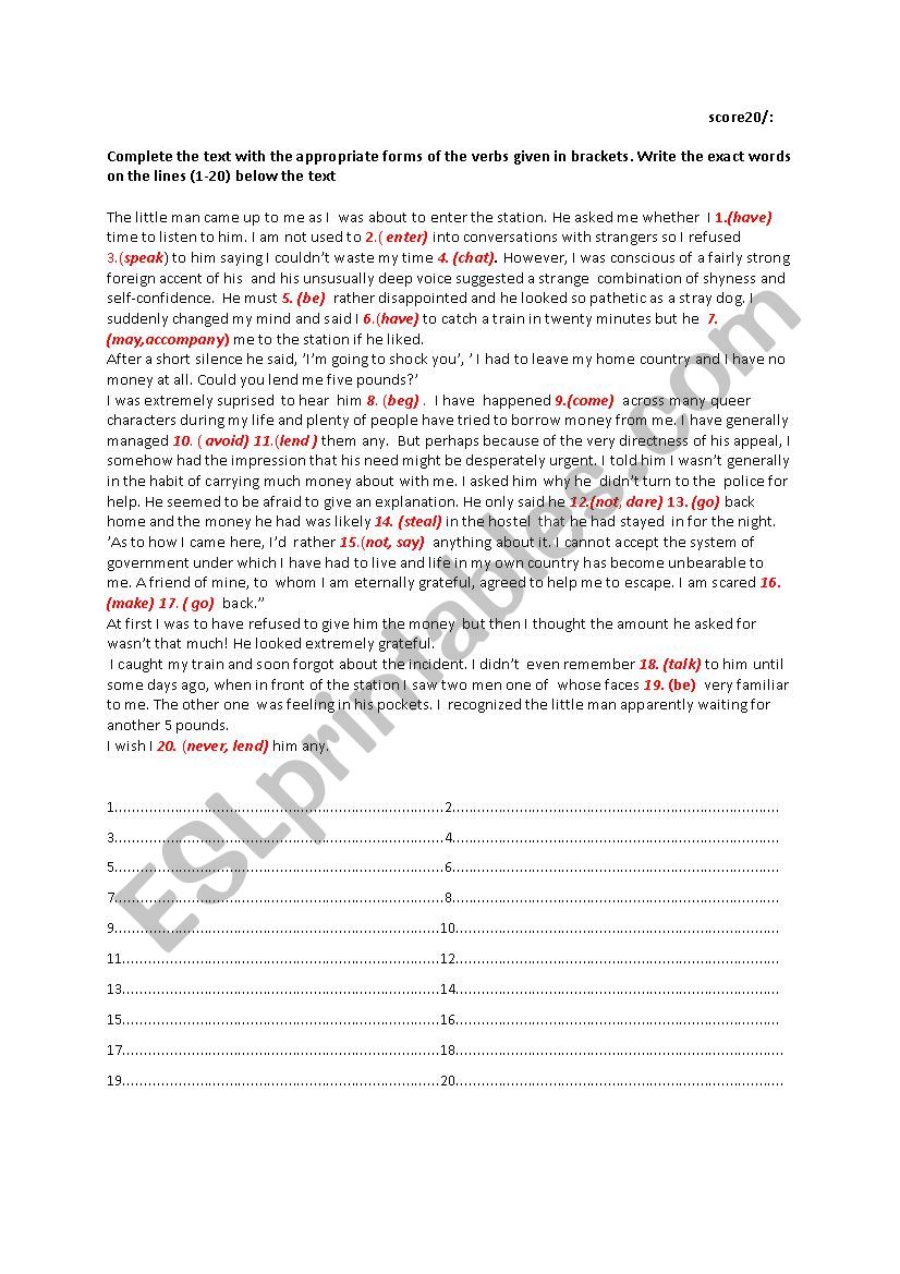 A railway station incident worksheet