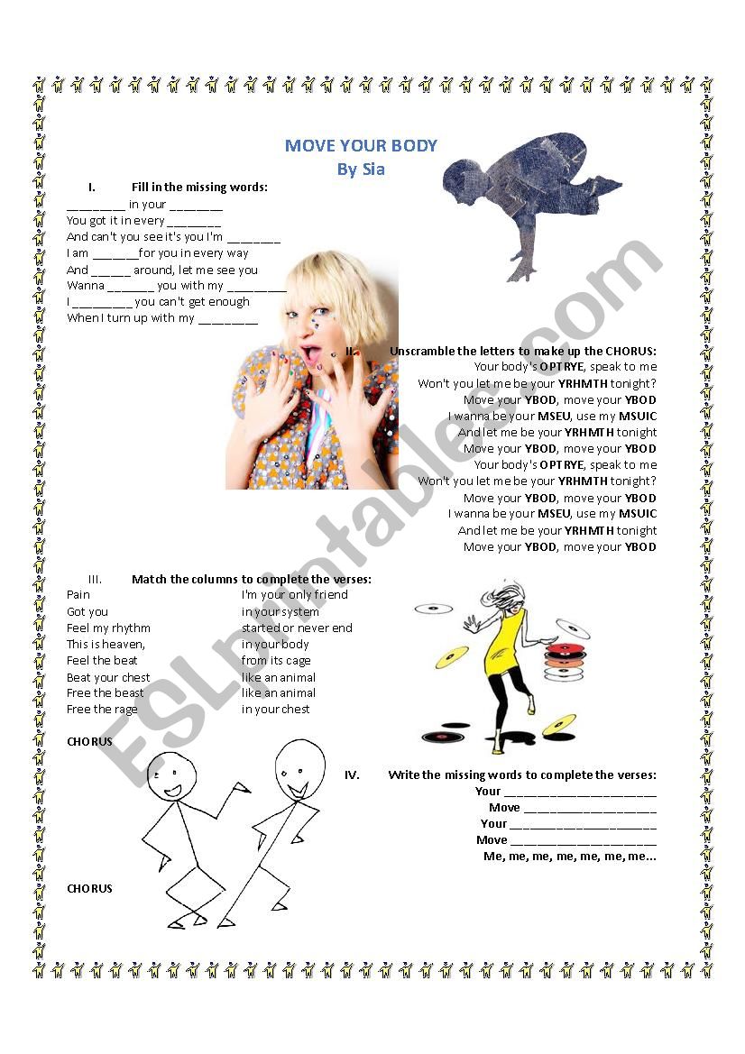 Sia - Move your Body- song worksheet