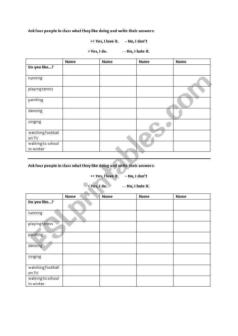 What do you like doing? worksheet