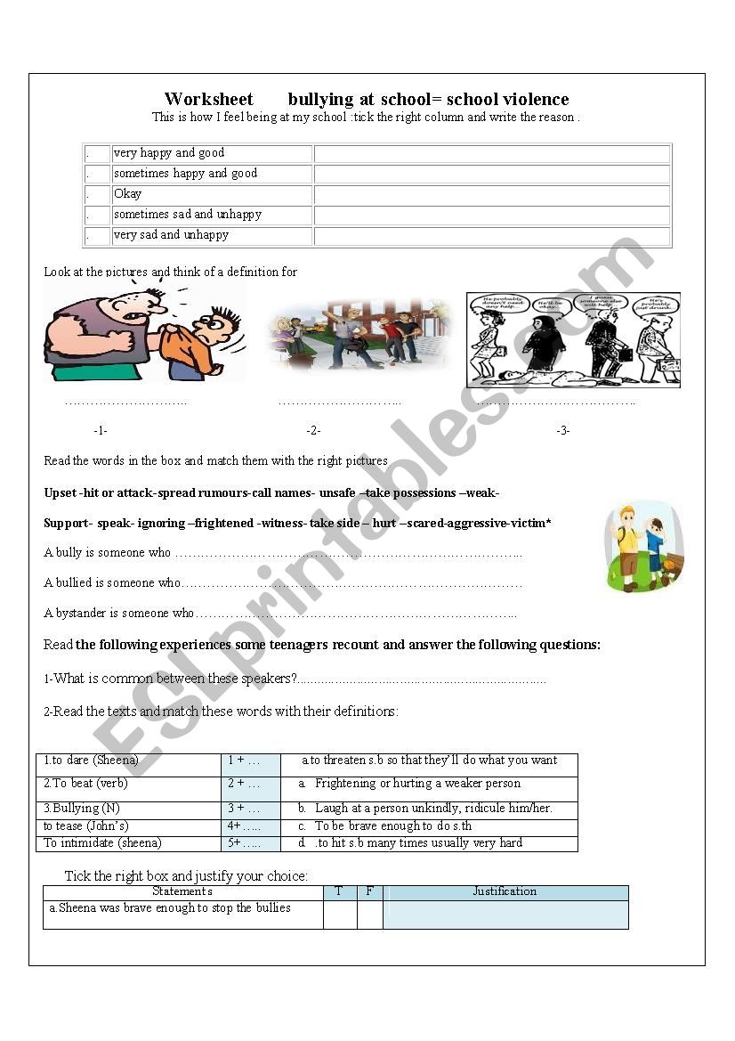 school violence worksheet