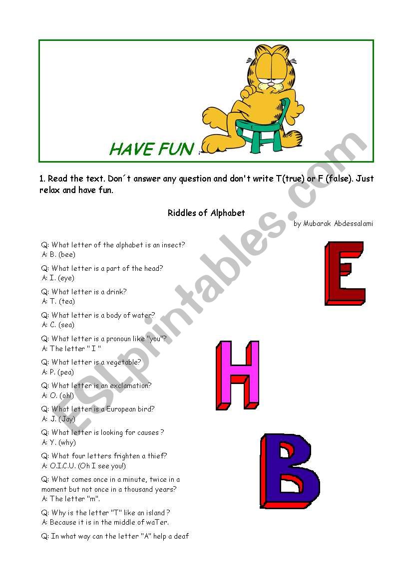 Riddles of Alphabet  worksheet