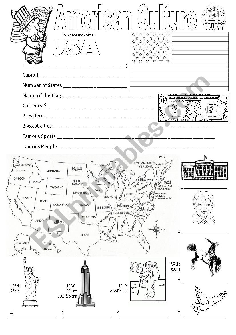 USA culture worksheet