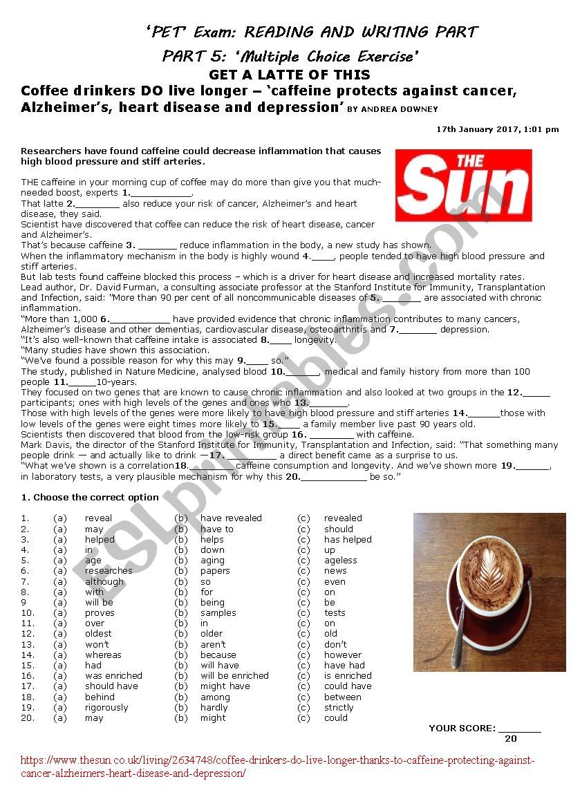 Â´GET A LATTE OF THISÂ´ MULTIPLE CHOICE EXERCISE- Â´PETÂ´ EXAM PRACTICE -READING PART 5