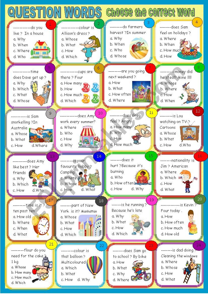 Question words: multiple choice