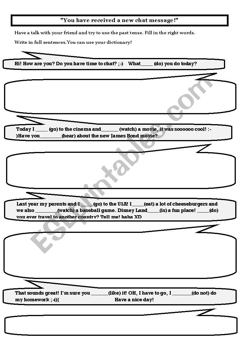 Chat messages with irregular verbs