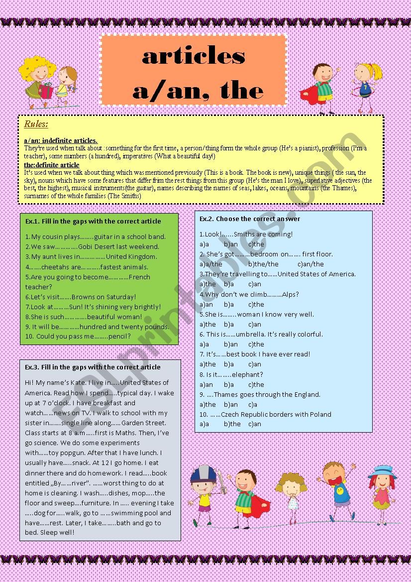 Article: a/an the worksheet