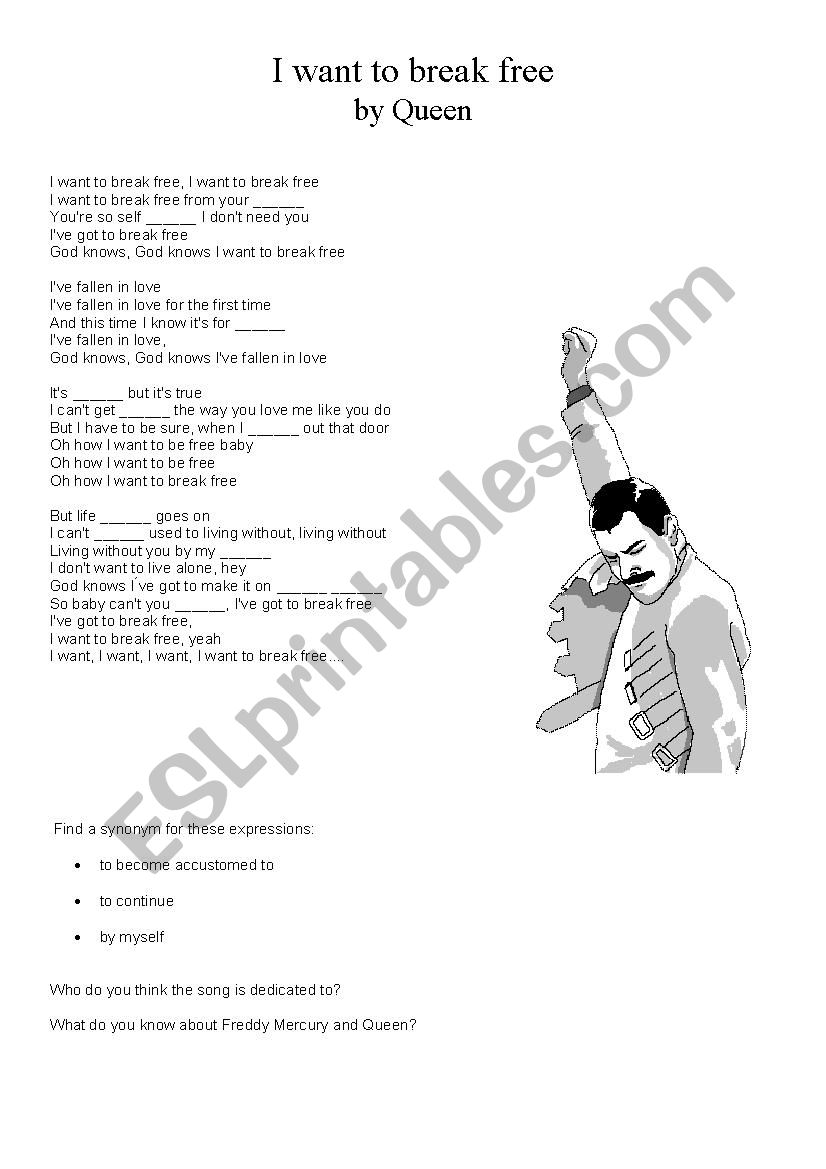 Queen - I want to break free worksheet