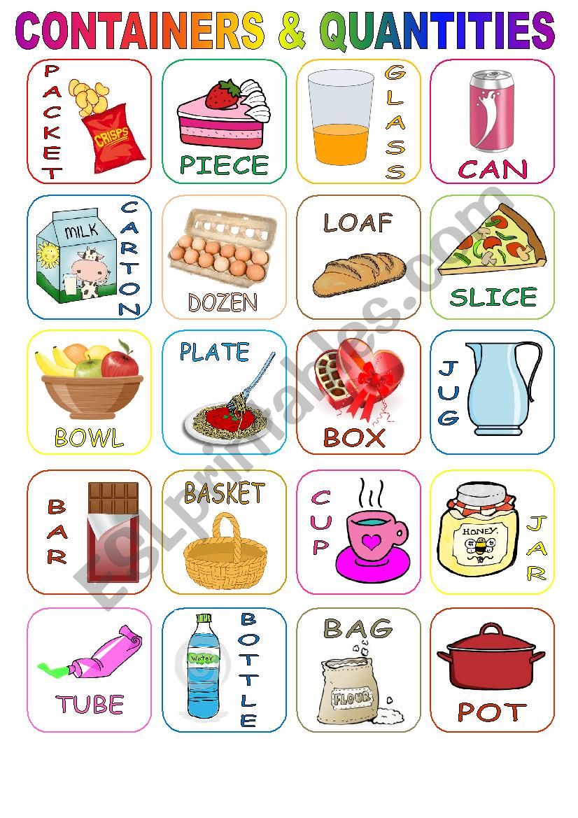 Containers & Quantities worksheet