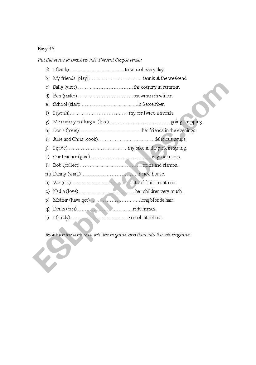 Practice Present Tense Simple worksheet