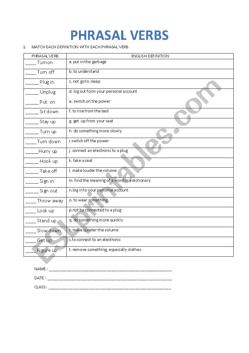 phrasal verbs worksheet