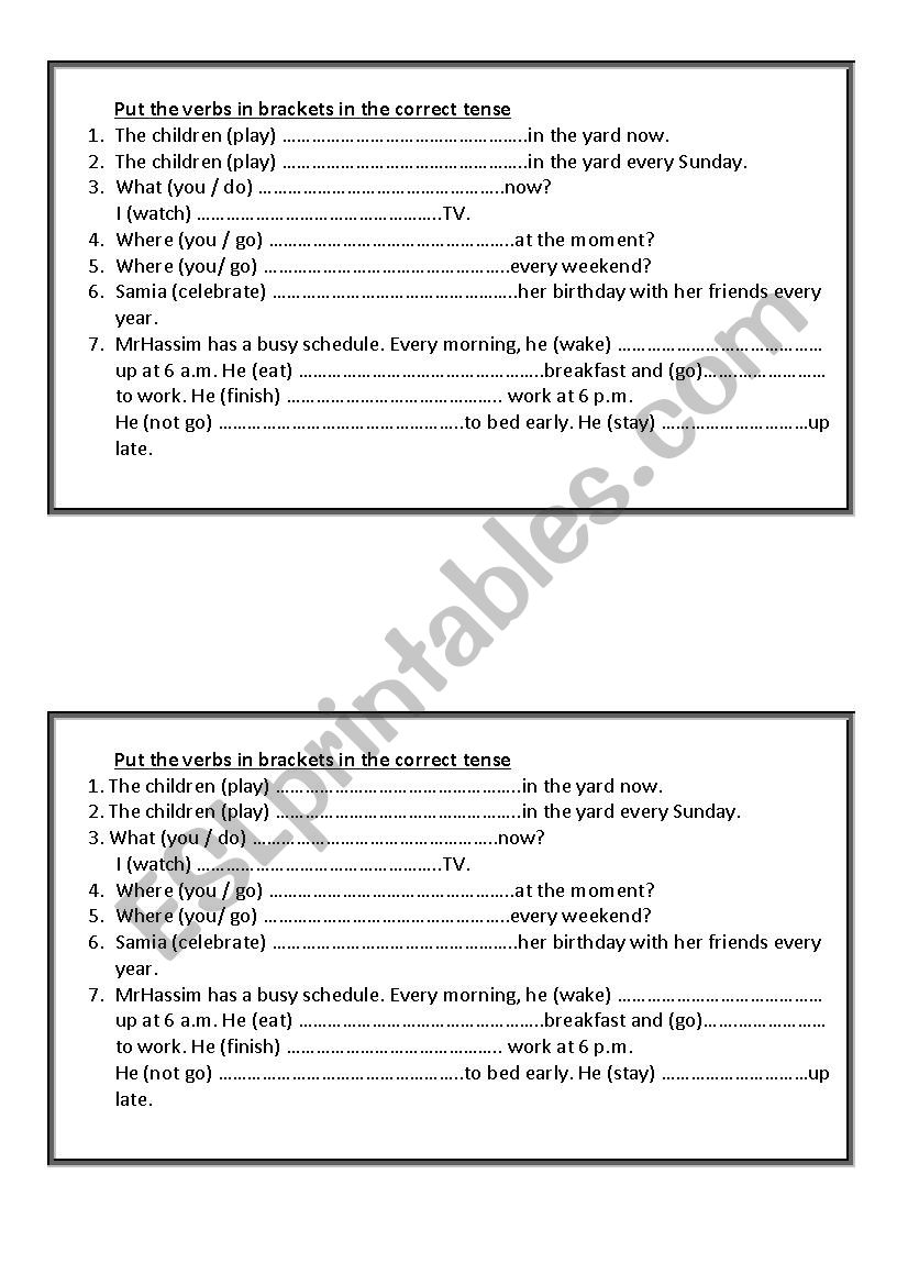 Present continuous vs simple present exercise