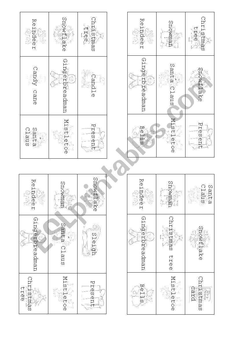 Christmas bingo worksheet