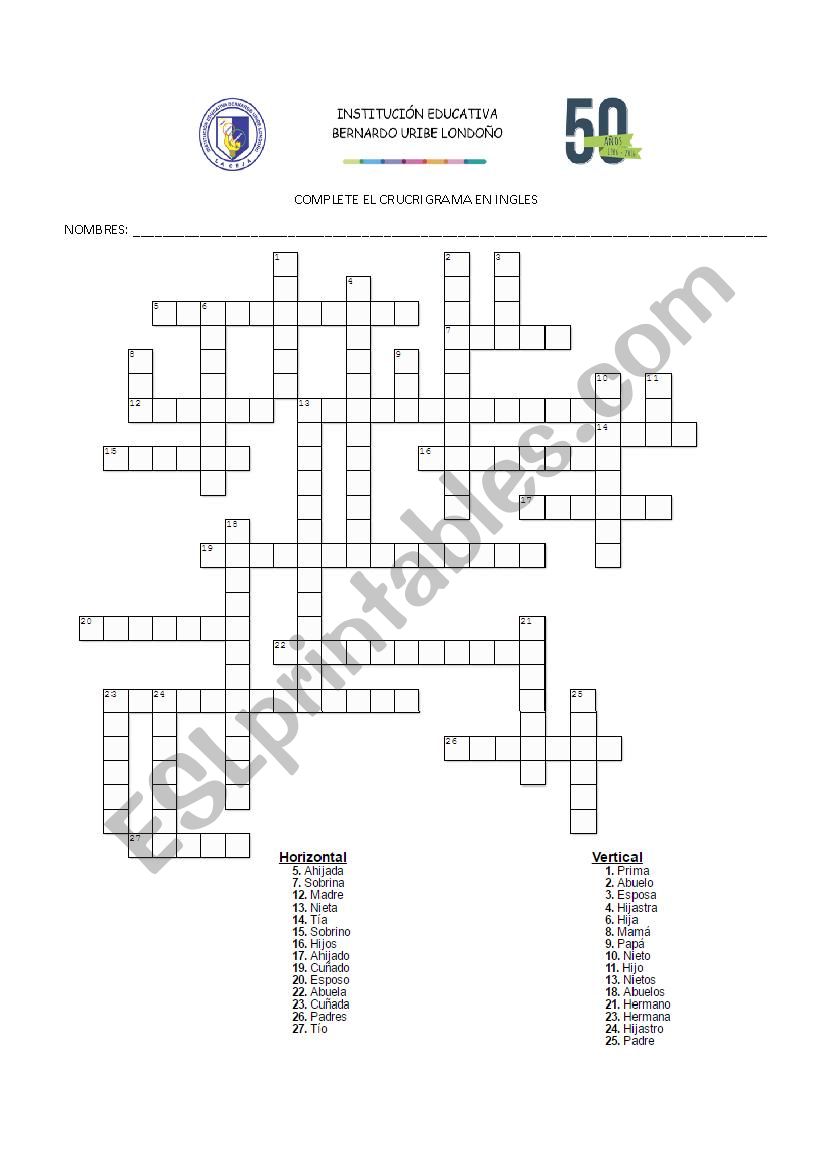 FAMILY CROSSWORD worksheet