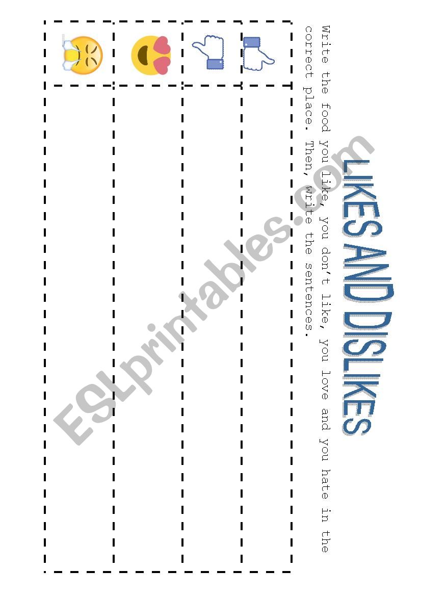 Likes and dislikes worksheet