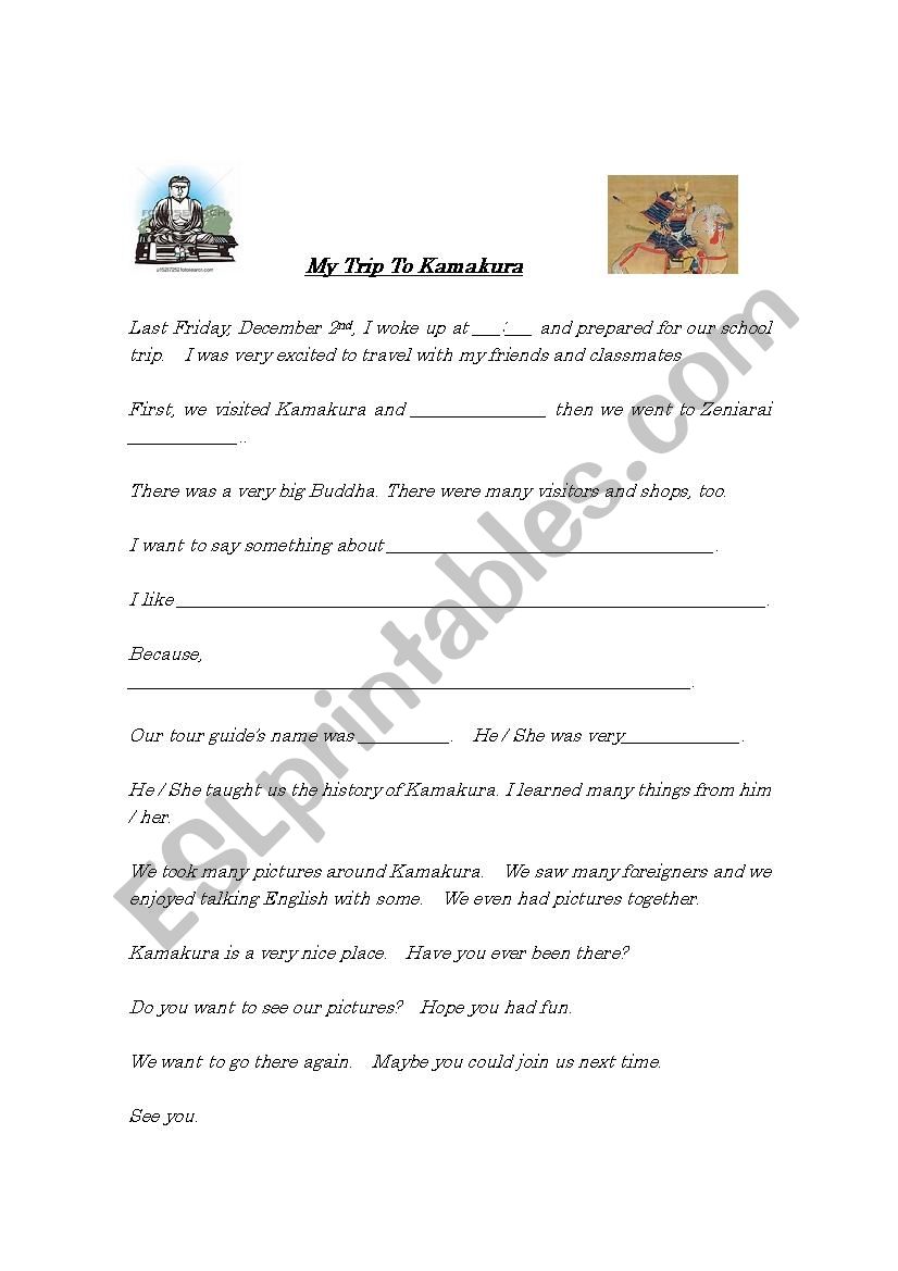 My Trip To Kamakura, Japan worksheet