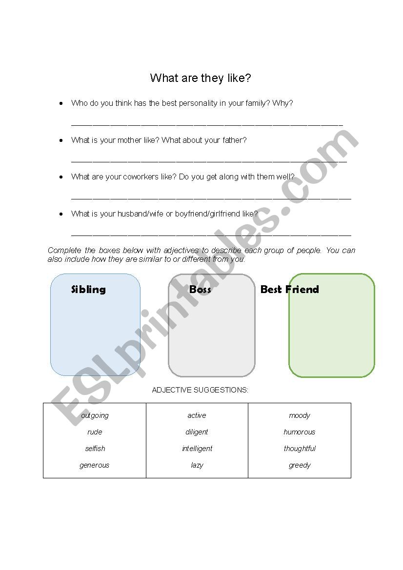 What are they like? worksheet