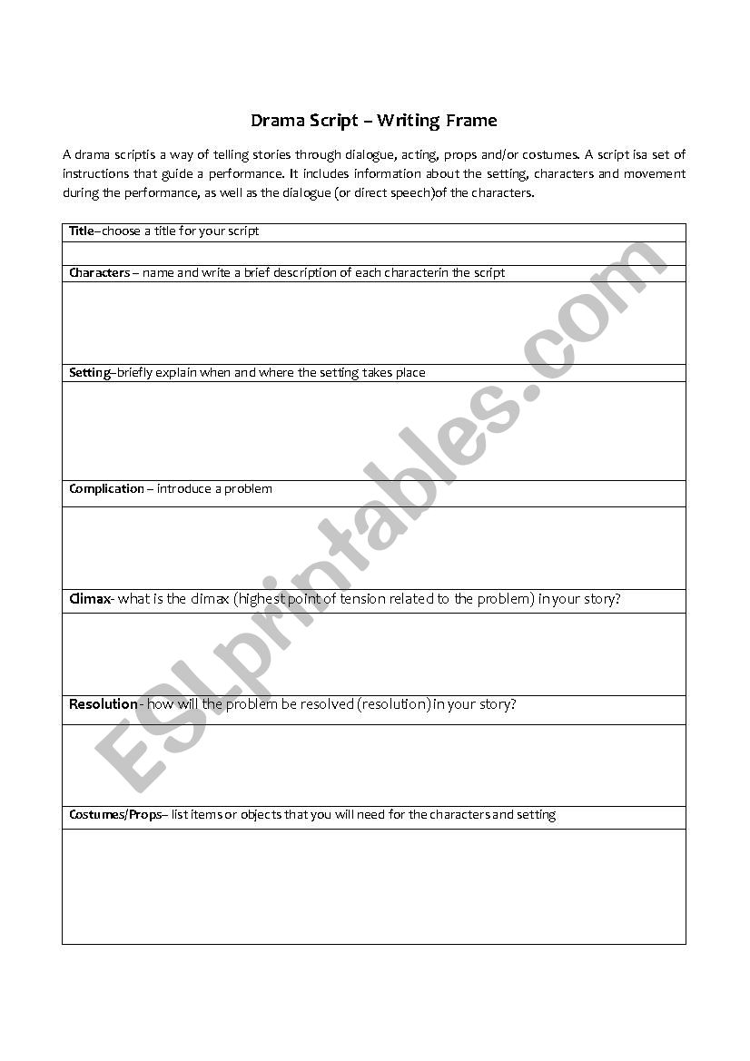 drama script  worksheet