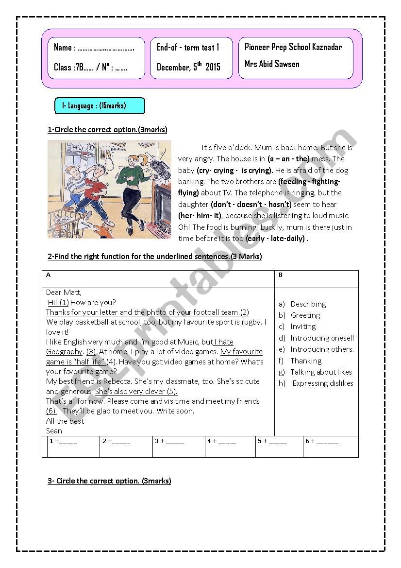 family worksheet