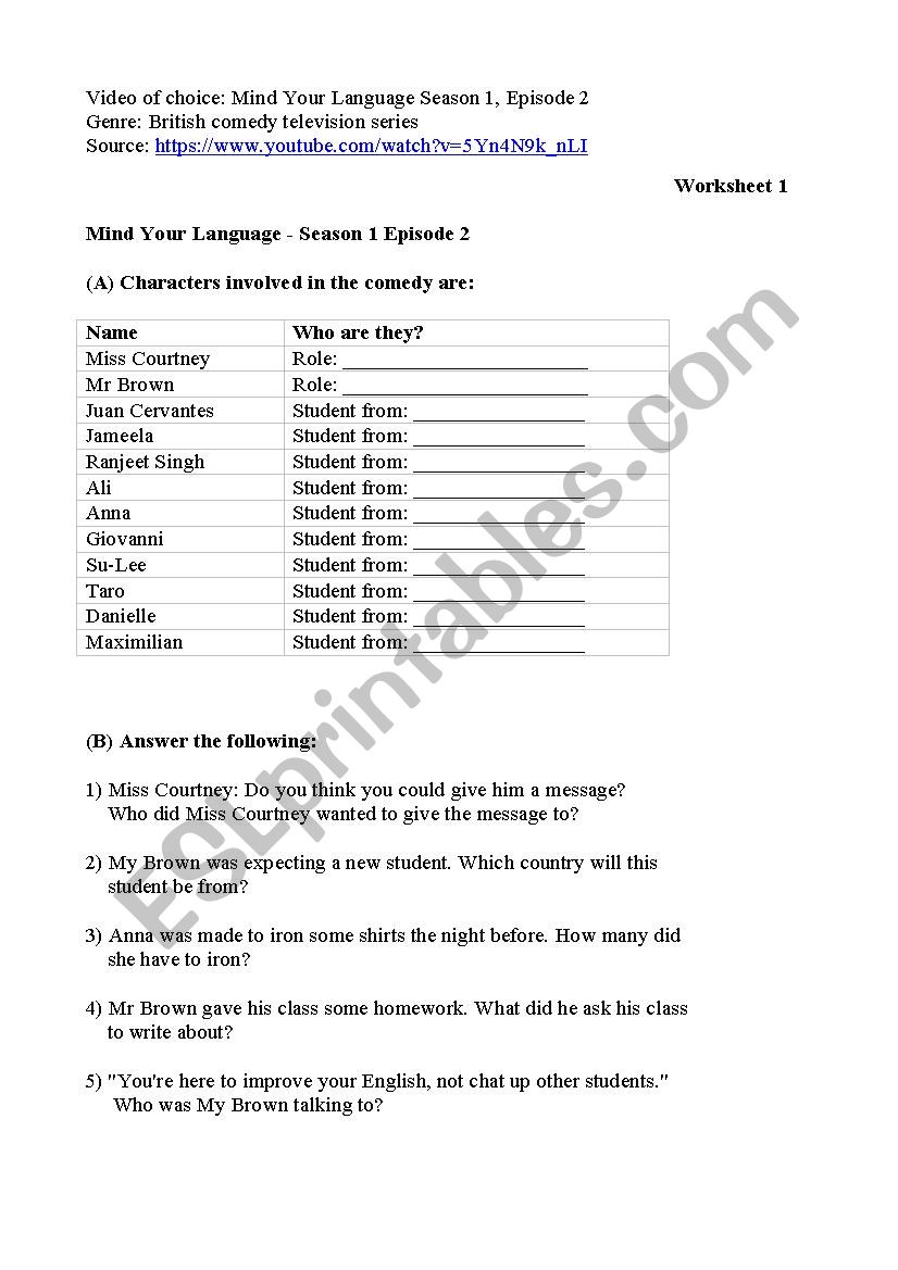 Laugh and learn worksheet