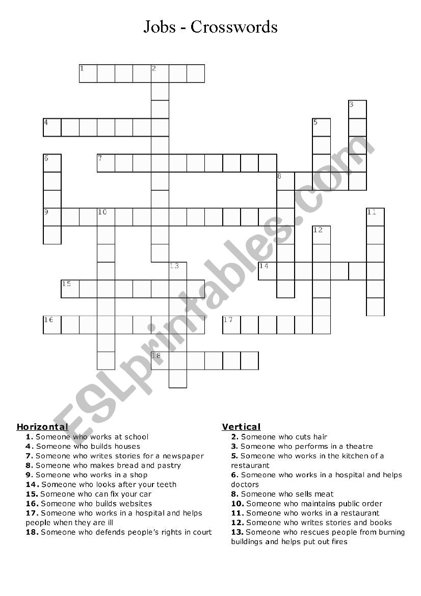 jobs crosswords worksheet