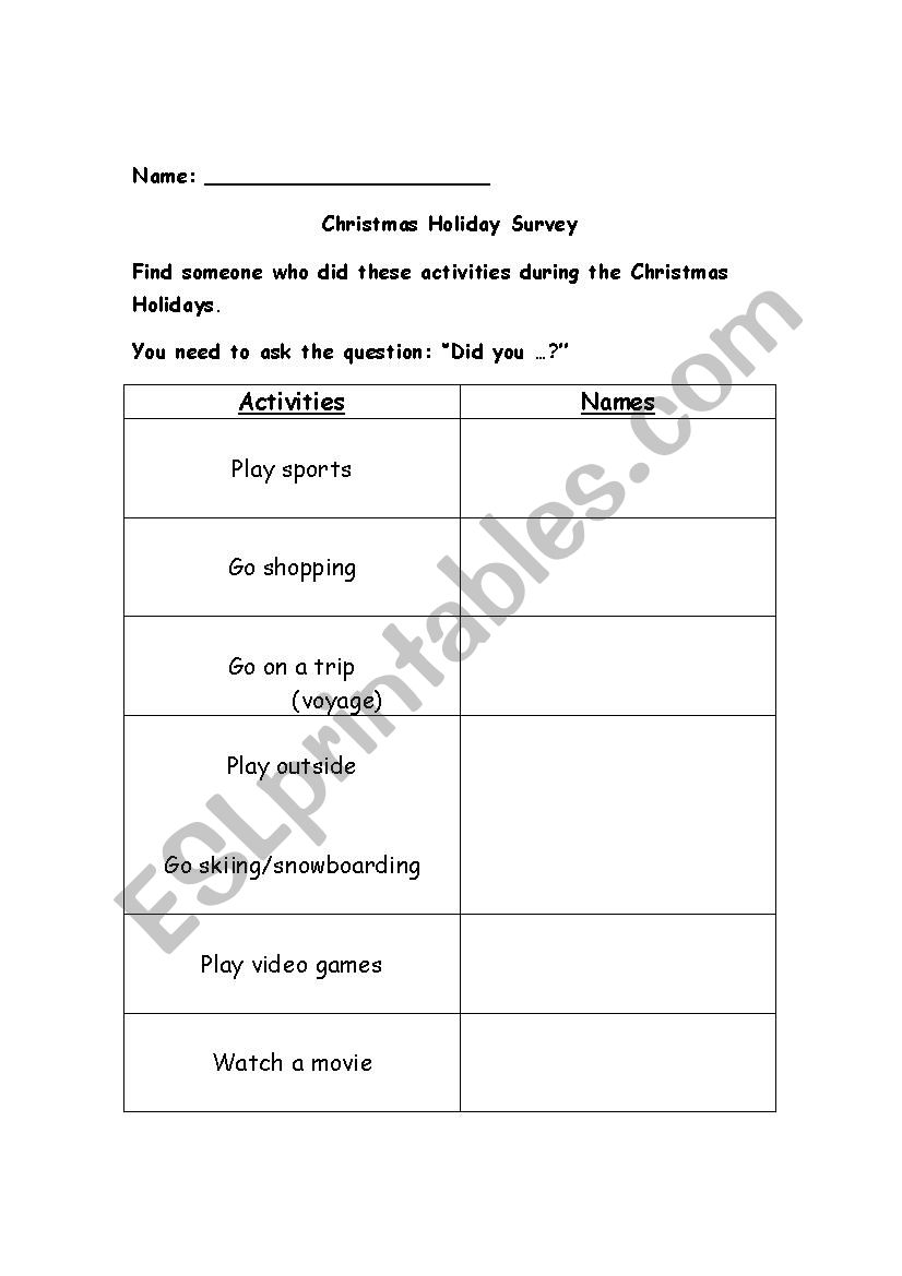 Christmas Survey worksheet