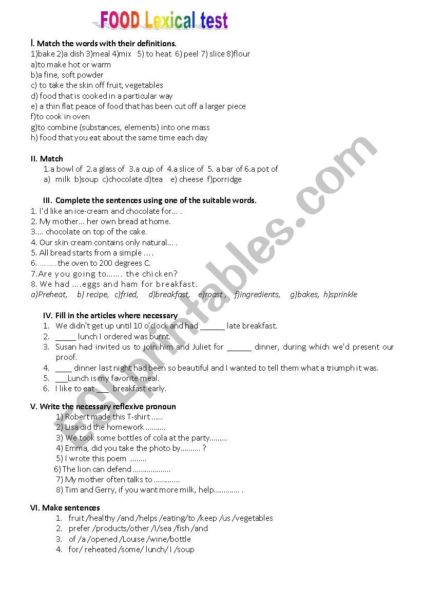 FOOD  worksheet