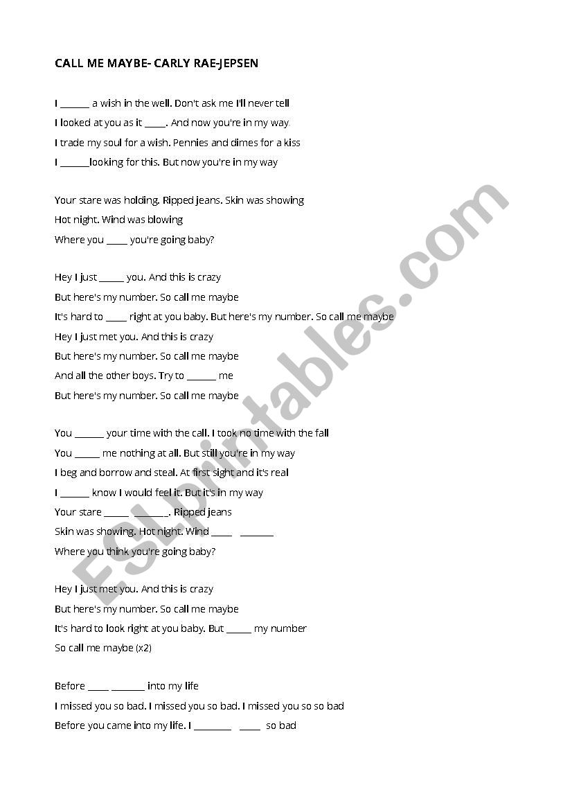 Call Me Maybe Fill in the blank